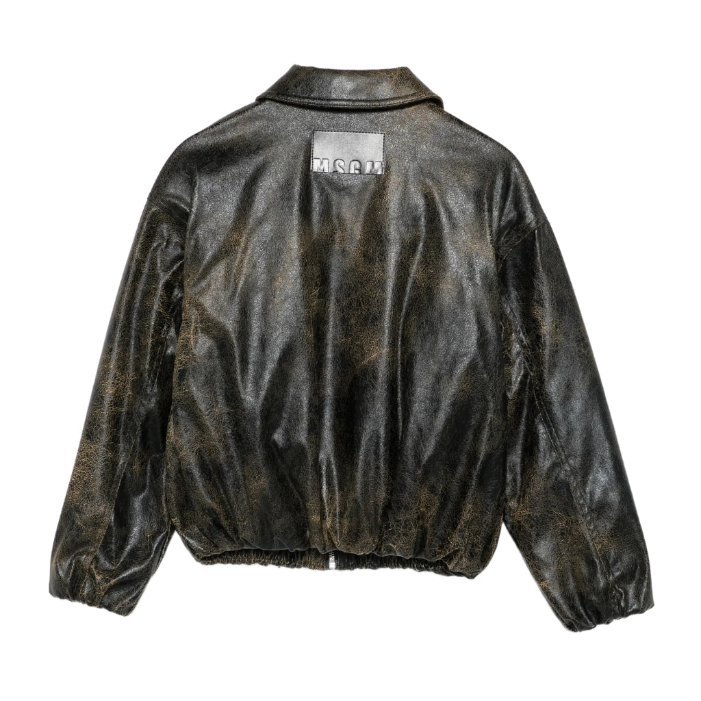 MSGM Kids Cracked Effect Faux Leather Jacket