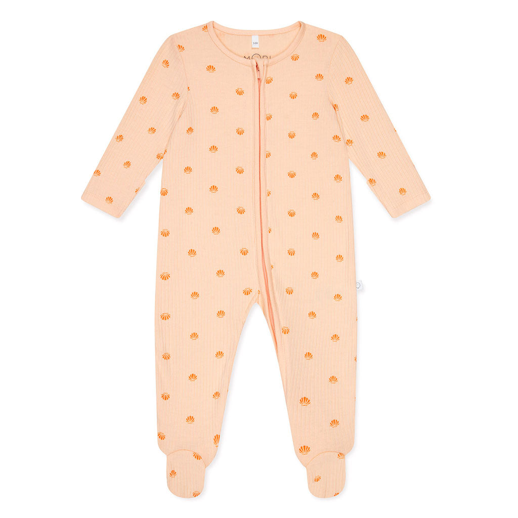 Ribbed Scallop Print Two Way Zip-Up Sleepsuit