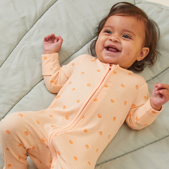 Ribbed Scallop Print Two Way Zip-Up Sleepsuit