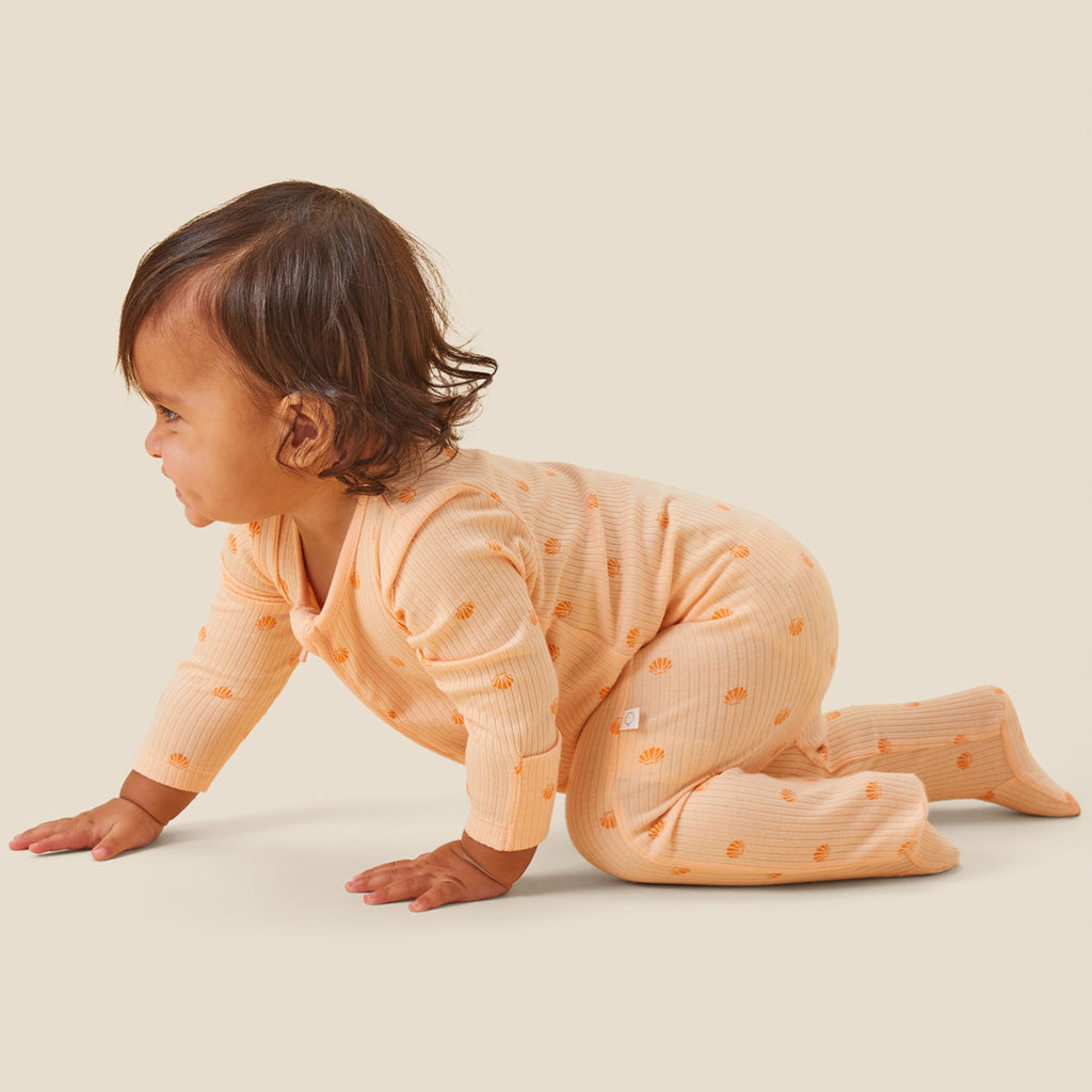 Ribbed Scallop Print Two Way Zip-Up Sleepsuit