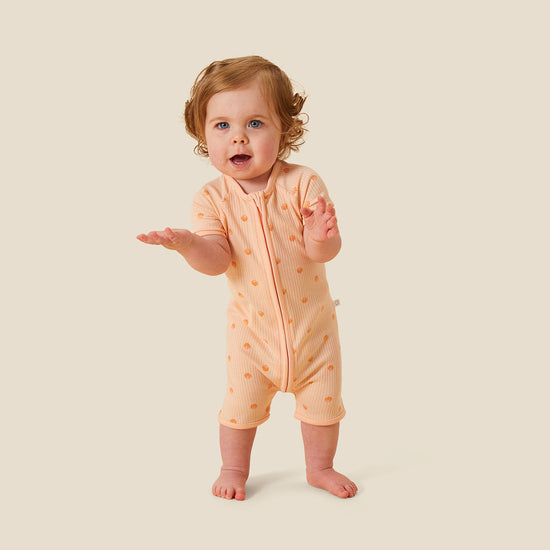 Ribbed Scallop Print Summer Zip-Up Sleepsuit