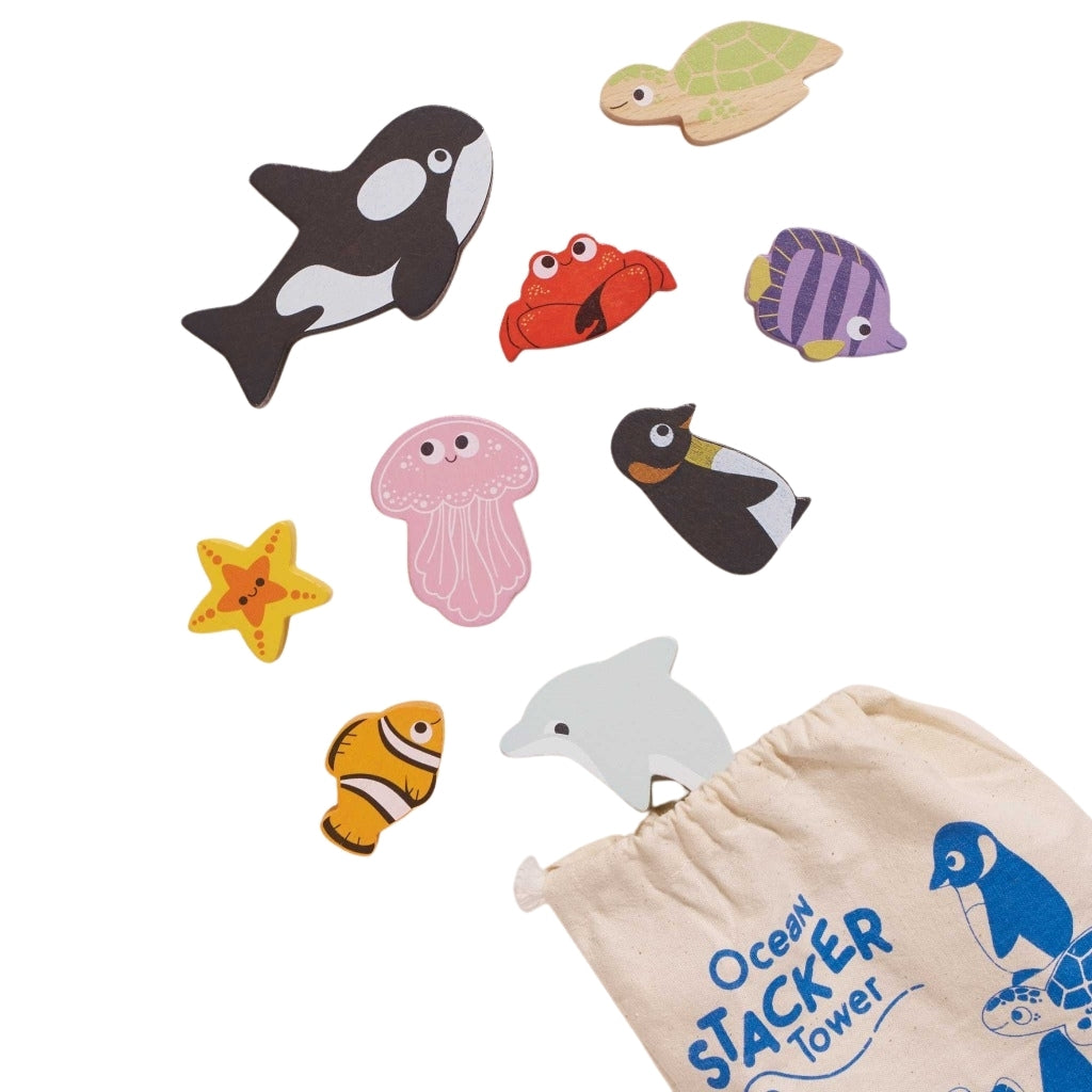Le Toy Van Wooden Stacking Animals & Bag - Ocean Life