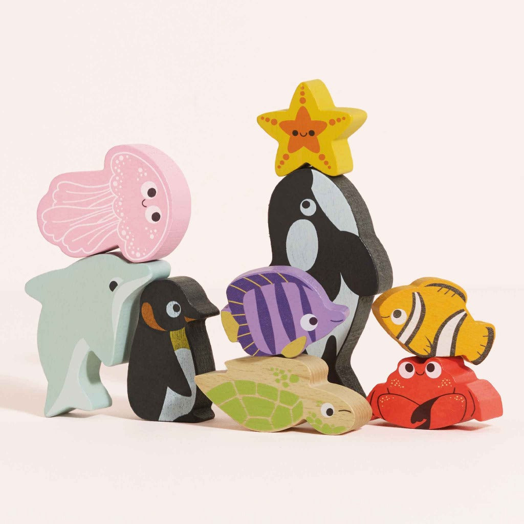 Le Toy Van Wooden Stacking Animals & Bag - Ocean Life