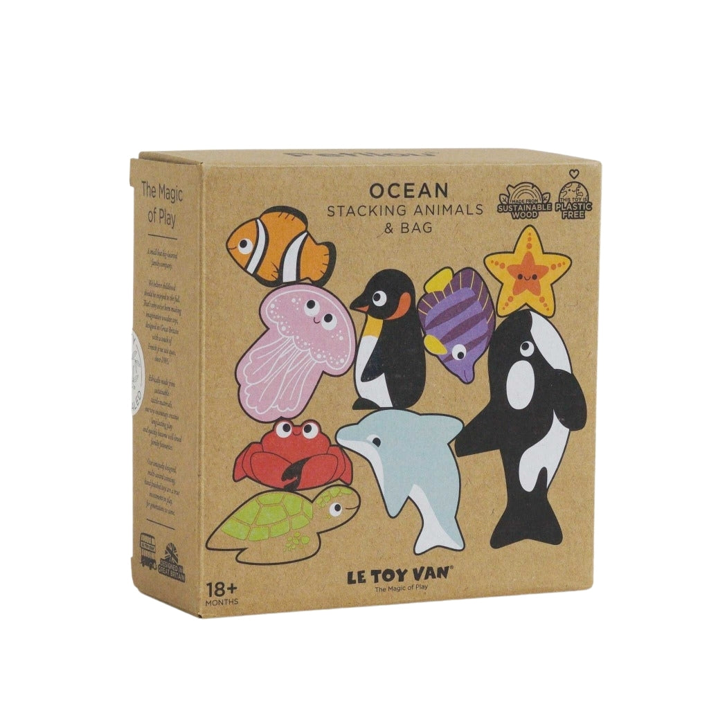 Le Toy Van Wooden Stacking Animals & Bag - Ocean Life