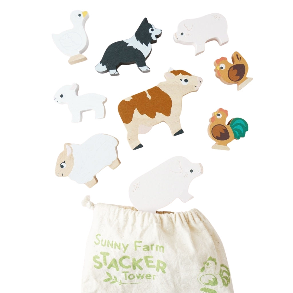 Le Toy Van Wooden Stacking Animals & Bag - Farmyard