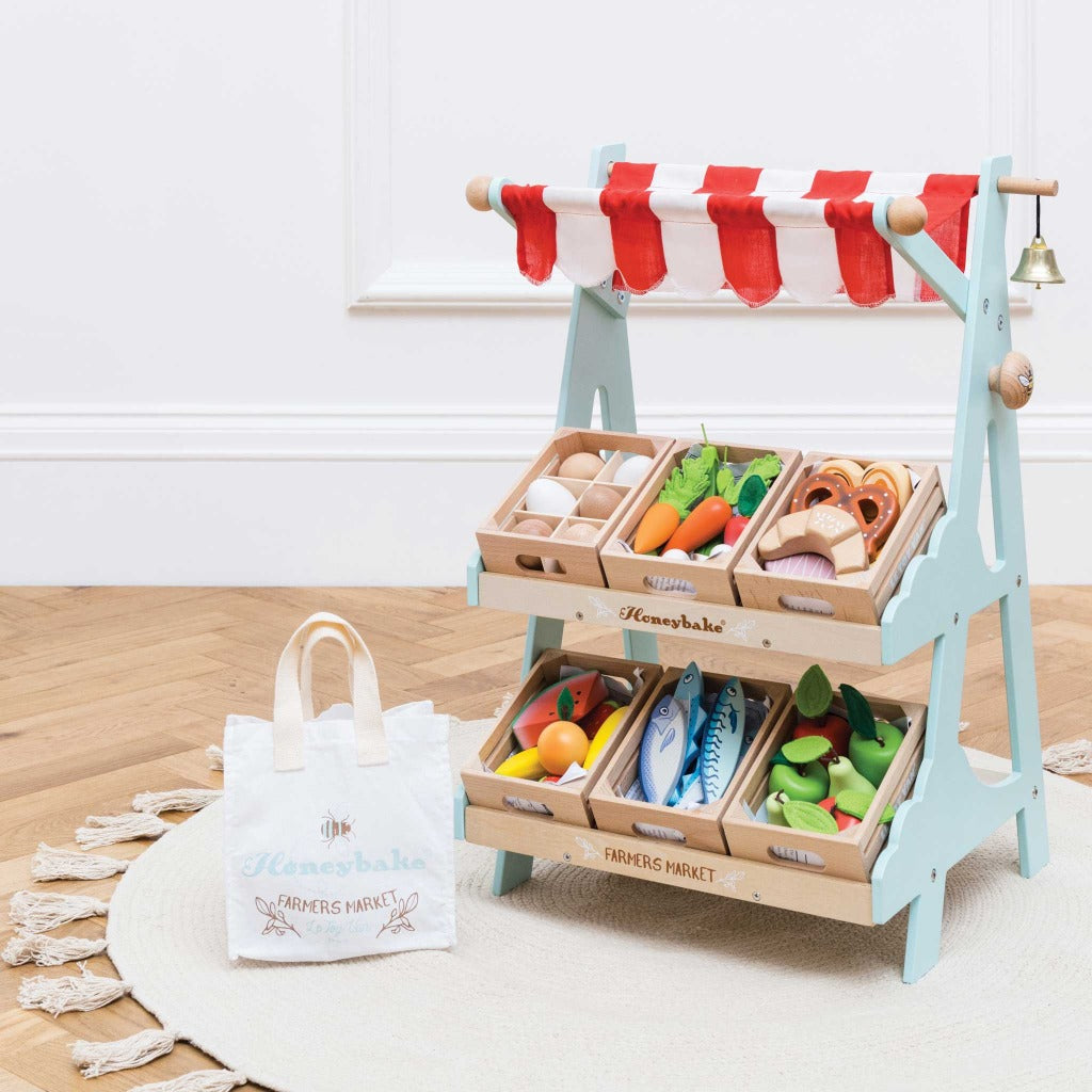 Le Toy Van Wooden Market Stall & Fruit Play Food Crate