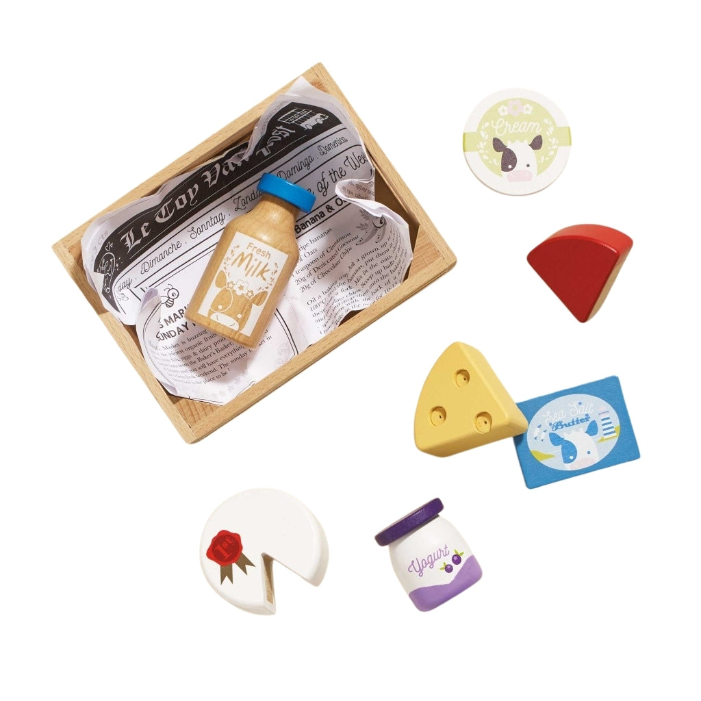 Le Toy Van Wooden Market Crate - Cheese & Dairy